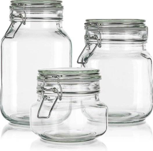 Sæt med glasbeholdere med patentlukning 0,5 + 1 + 2 l EREA