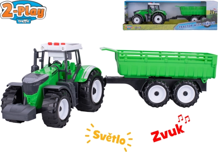 2-Play traktor med trailer med lys og lyd, friktionsmotor, 45 cm