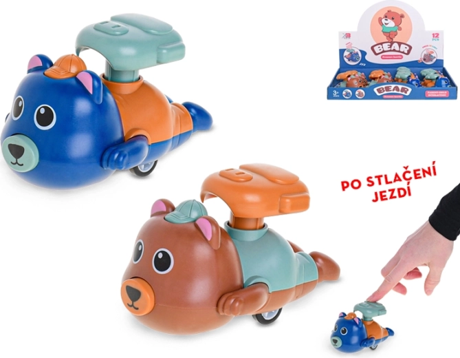 Kørende bamse ved tryk 11 cm, 2 farver