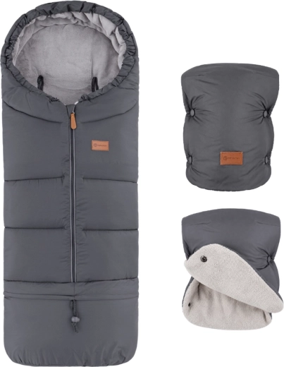 Petite&Mars vintersæt: kørepose Jibot 3-i-1 og barnevognshandsker Jasie charcoal grey