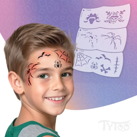 TyToo Mosaic ansigtsmalingsskabeloner med pirat- og edderkoppemotiv – 3 stk.