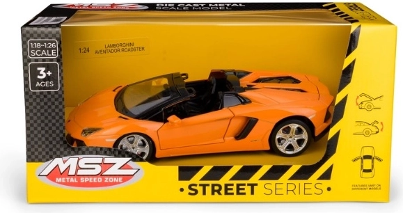 Model af Lamborghini Aventador Roadster i målestoksforholdet 1:24