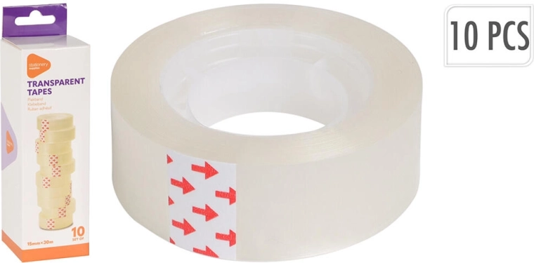 Gennemsigtig tape 15 mm × 30 m, pakke med 10 stk.