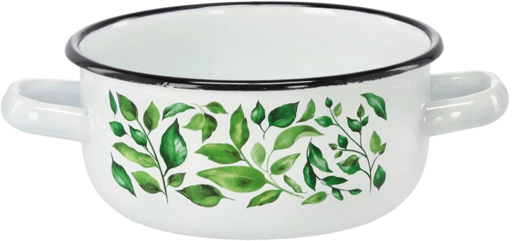 Emaljeret kasserolle med to hanke 1,5 l, 16 cm, hvid Ficus