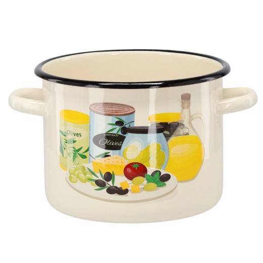 Emaljeret gryde 4,5 l, 20 cm, creme med olivenmotiv
