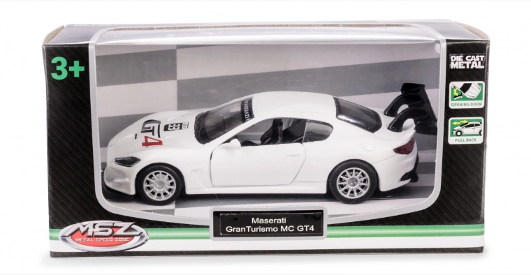 Metalmodel MASERATI GranTurismo MC GT4 1:43 med åbningsbare døre og pull-back