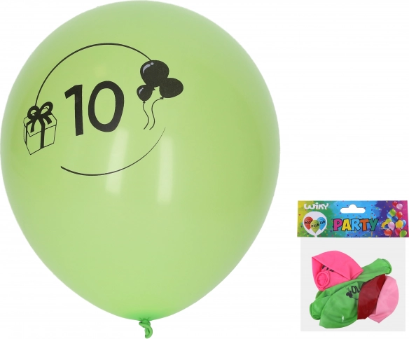 Oppustelige balloner 30 cm med tallet 10 – sæt á 5 stk.