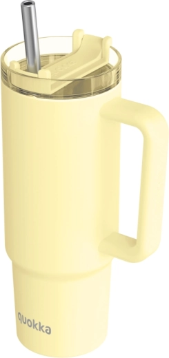 Rustfri termokop Quokka Vibe pastelgul (Drop Safe) med sugerør i rustfrit stål 880 ml