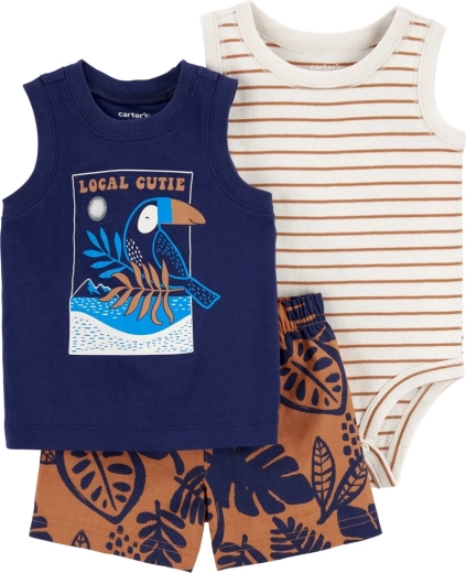 Carter’s 3-delt babysæt: ærmeløs body, undertrøje og shorts Navy bird (dreng)