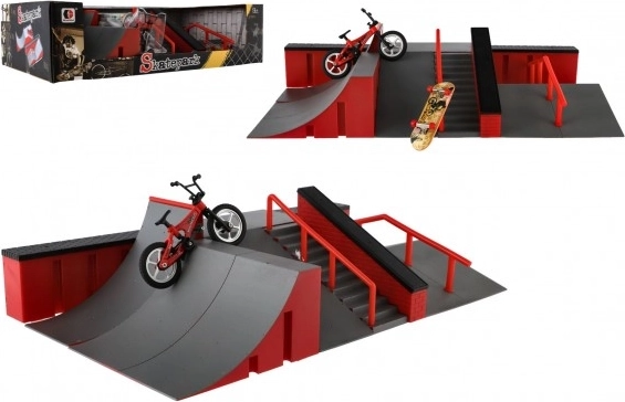 Finger-skatepark sæt med ramper, BMX-cykel og skateboard