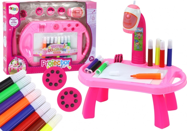 børne-tegneprojektor med bord – pink