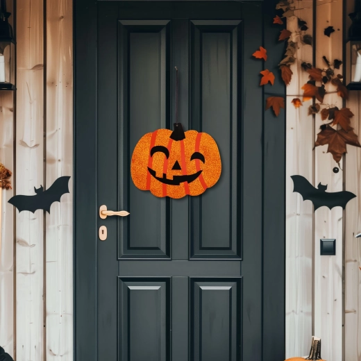 Hængende Halloween-dekoration med græskar i træ 30 × 25 cm