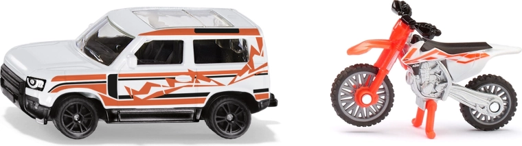 Siku-sæt Land Rover Defender og motocrossmotorcykel KTM 450 SX-F