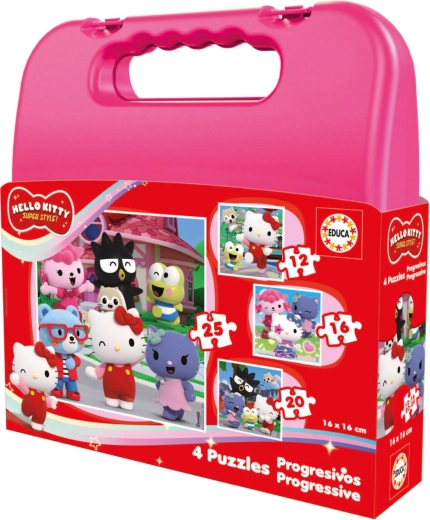 Educa progressivt puslespil i kuffert Hello Kitty 4i1 (12–25 brikker)