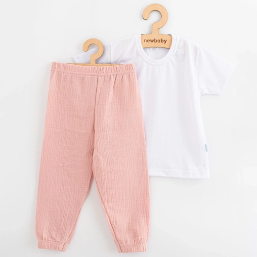 New Baby Kindergarten børnesæt med bomulds-T-shirt og muslinbukser, rosa, 110