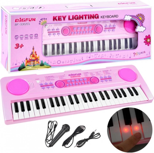 Elektronisk børnekeyboard BIGFUN med bagbelyste tangenter, 49 tangenter