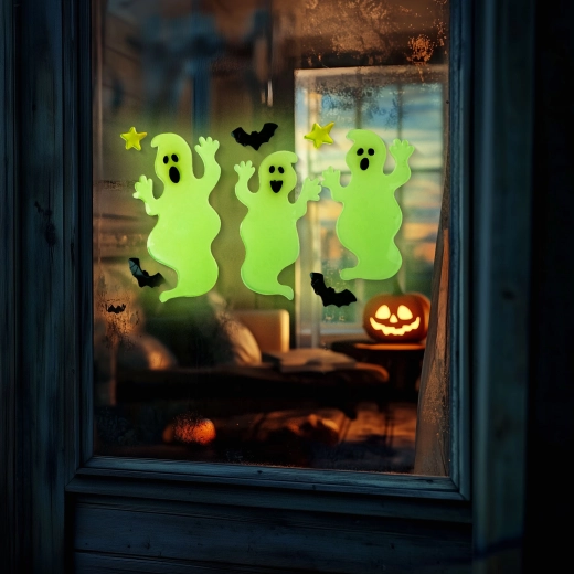 Fosforescerende Halloween-vinduesdekoration med spøgelse - 1 stk.