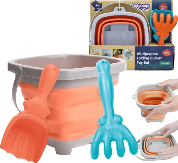 Sammenklappelig silikonespand med skovl og rive WOOPIE, orange 5 l