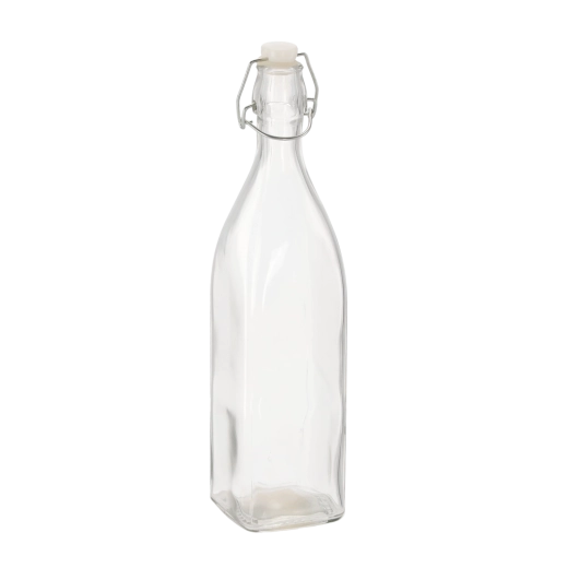Glasflaske 950 ml med firkantet bund og mekanisk lukning