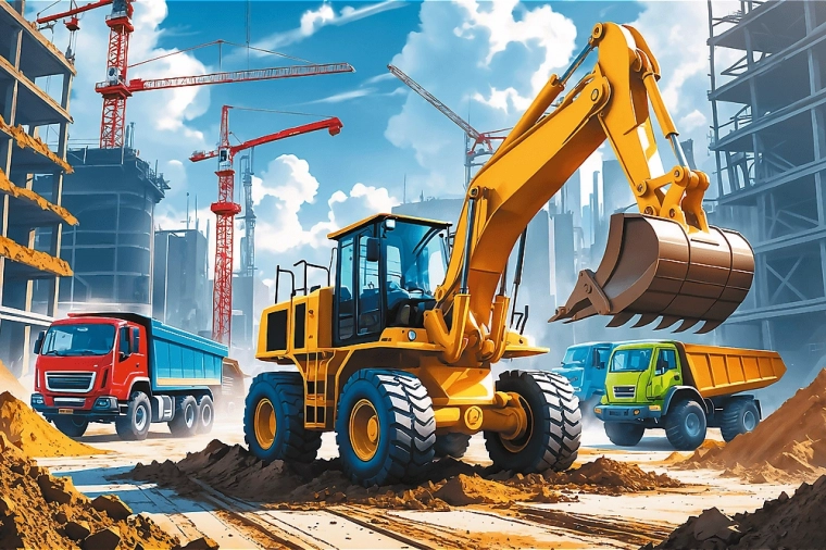 Puslespil Traktor med gravemaskine 60 brikker