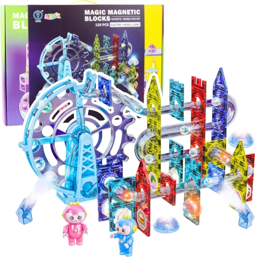 Magnetisk kuglebane-sæt af magnetiske klodser, lysende, 120 dele