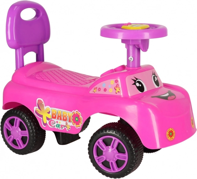 Skubbe-/løbecykel med latter og horn – pink