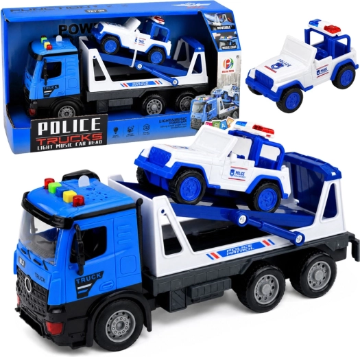 Politiets autotransporter med politibil – lys og lyde