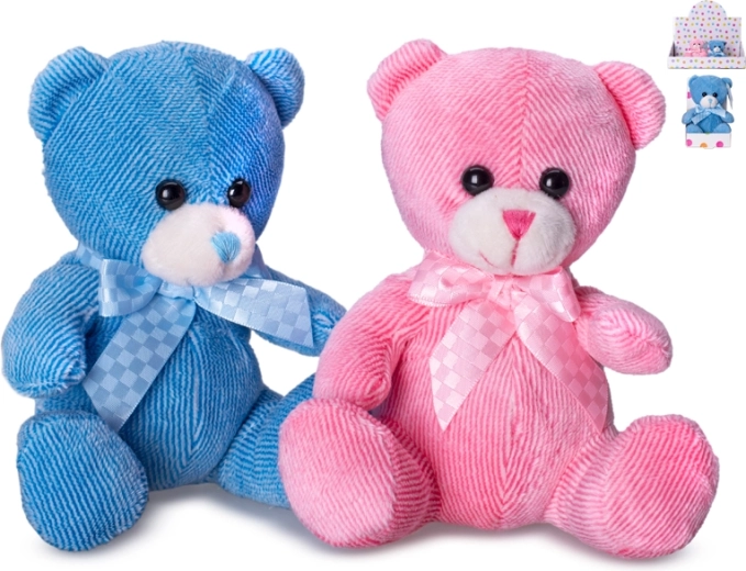 Plysset bamse 12 cm med sløjfe til babyer