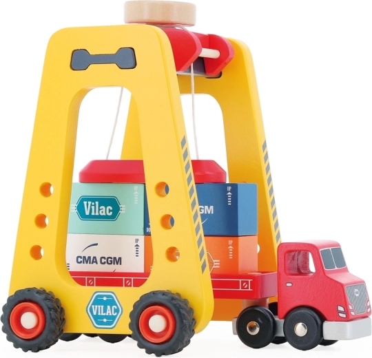 Vilac magnetisk træ-containerkran med lastbil