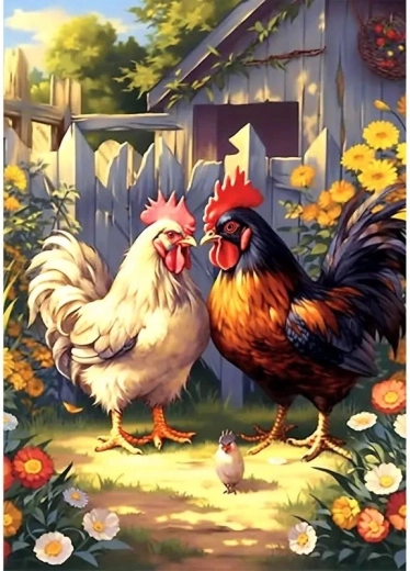 Diamantmaling Kyllingefamilie 30 × 40 cm