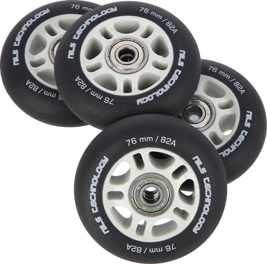 Matte hjul til inliners NILS Extreme 76 mm 82A med ABEC 9-lejer, sort, sæt med 4 stk.