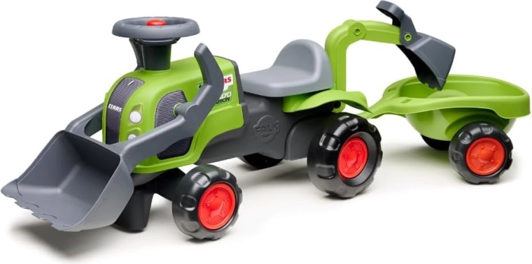 Løbecykel-traktor FALK CLAAS med frontskovl, baggraver og trailer