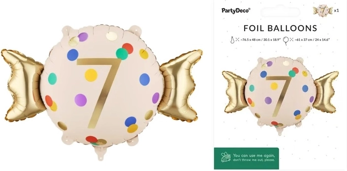 Folieballon Bonbon med tallet 7 (mix farver)