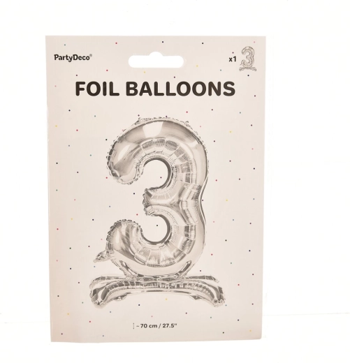 Stående folieballon tal 3 sølv 70 cm