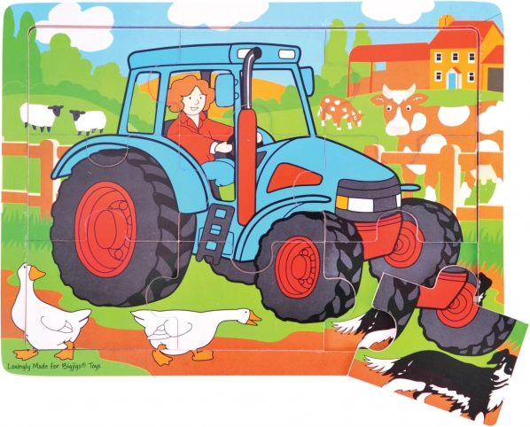 Træpuslespil traktor 9 brikker Bigjigs Toys