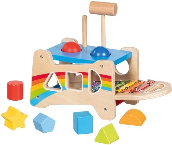 3 i 1: hammerbænk, puttekasse og xylofon