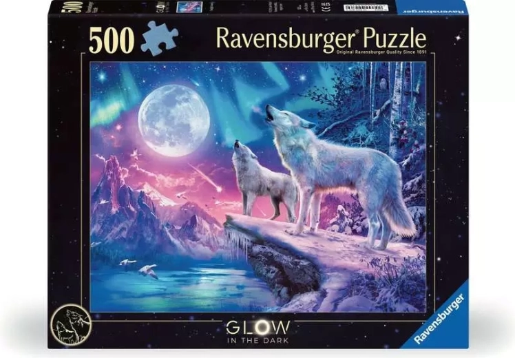 Ravensburger lysende puslespil Hylende ulve i skumringen 500 brikker