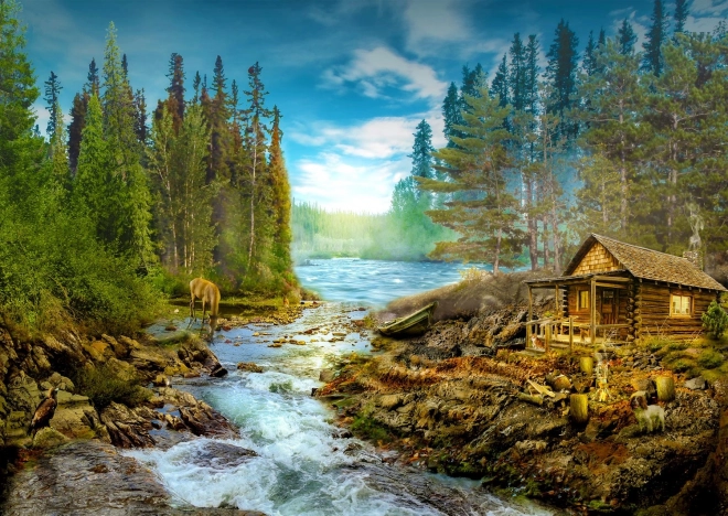 Puslespil 1000 brikker – tømmerhytte ved strygene ENJOY PUZZLE