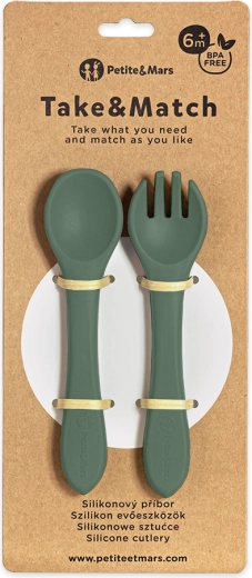 Silikonebestik til børn PETITE & MARS Take & Match Misty Green 6m+