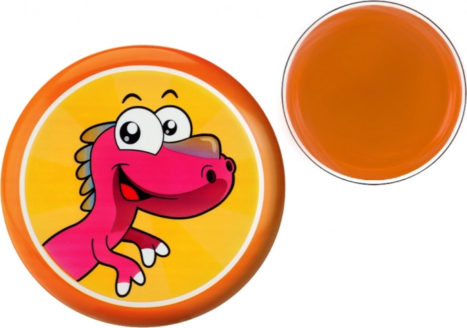 Orange flyvende tallerken med dinosaurmotiv 20 cm