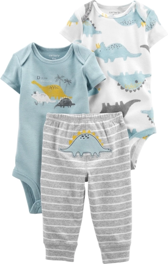 Carter's 3-delt sæt til dreng Blue Dino – 2× kortærmede bodyer og sweatpants