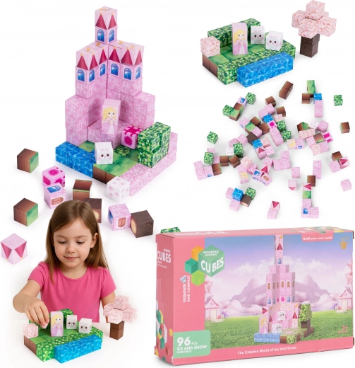 Magnetiske byggesten 96 stk – lyserødt slot med prinsesse