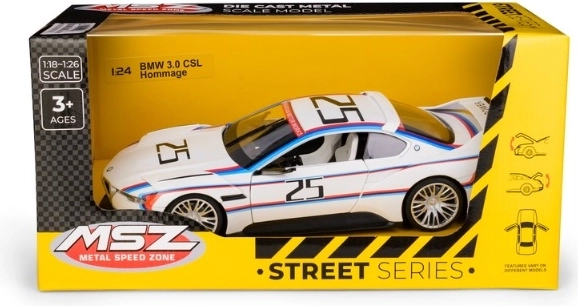 Samlermodel MSZ BMW 3.0 CSL Hommage i målestoksforholdet 1:24, hvid