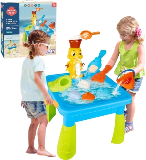 Woopie vand- og sandbord 2-i-1 med and og vandfald, 9 tilbehør