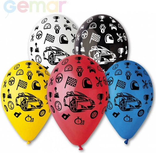 Gemar pastel latexballon med biltryk – 1 stk.