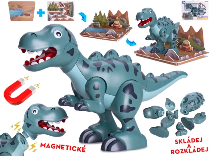 Magnetisk dinosaur T‑Rex 28 cm – interaktive byggefigurer med tilbehør