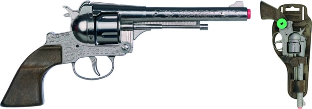 Koboy-revolver sølv, metal - 12 skud