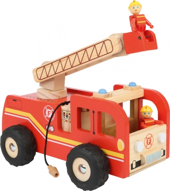 Træbrandbil SMALL FOOT med drejestige og figurer