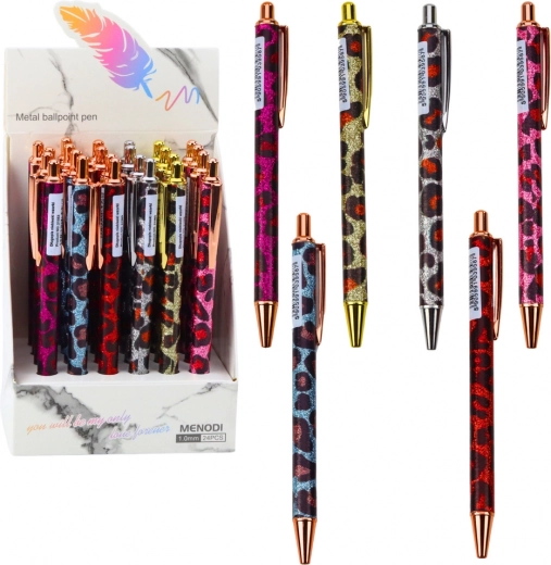 Automatisk metalpen med leopardmønster, blåt blæk 1,0 mm