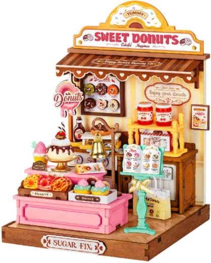 RoboTime miniature dukkehus – donutbutik – 3D træbyggesæt
